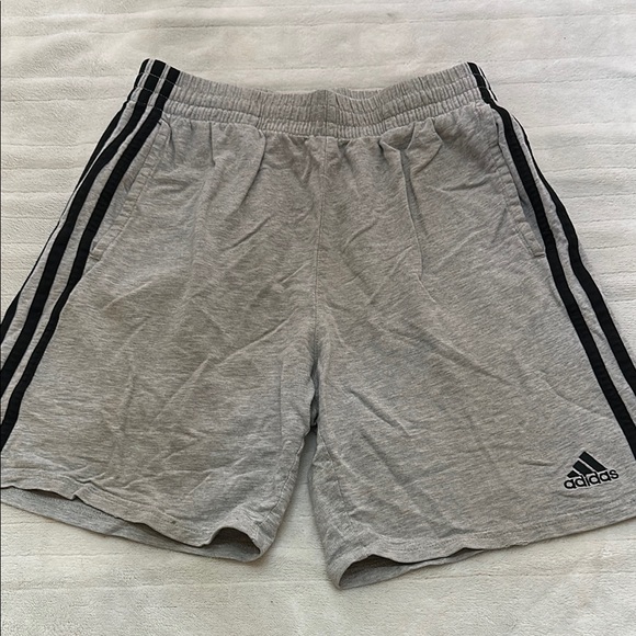 Adidas Gray and Black Athletic Shorts with Signature Stripes - Picture 1 of 5